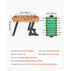 Folding Foosball Table, 106 cm Standard Size Table, Indoor Full Size Foosball Tables for Home, Family, and Game Room, Durable Soccer Set, Includes 2 Balls