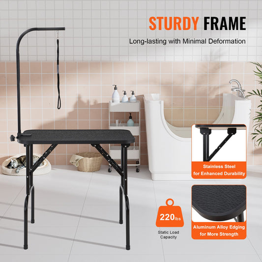 Pet Grooming Table Arm with Clamp, 808 x 460 mm Dog Grooming Station, Foldable Pets Grooming Stand for Medium and Small Dogs, Free No Sit Haunch Holder with Grooming Loop, Bearing 99.8kg