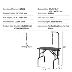 Pet Grooming Table Arm with Clamp, 808 x 460 mm Dog Grooming Station, Foldable Pets Grooming Stand for Medium and Small Dogs, Free No Sit Haunch Holder with Grooming Loop, Bearing 99.8kg