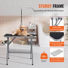 Pet Grooming Table Arm with Clamp, 915 x 610mm Dog Grooming Station, Foldable Pets Grooming Stand for Medium and Small Dogs, Free No Sit Haunch Holder with Grooming Loop, Bearing 149.7kg