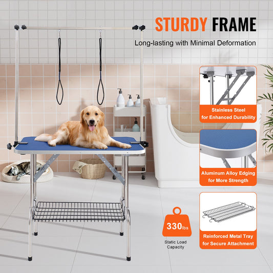 Pet Grooming Table Two Arms with Clamp, 915 x 610mm Dog Grooming Station, Foldable Pets Grooming Stand for Medium and Small Dogs, Free Two No Sit Haunch Holder with Grooming Loop, Bearing 150kg