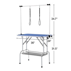 Pet Grooming Table Two Arms with Clamp, 915 x 610mm Dog Grooming Station, Foldable Pets Grooming Stand for Medium and Small Dogs, Free Two No Sit Haunch Holder with Grooming Loop, Bearing 150kg