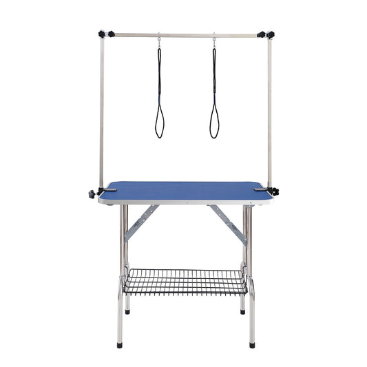 Pet Grooming Table Two Arms with Clamp, 915 x 610mm Dog Grooming Station, Foldable Pets Grooming Stand for Medium and Small Dogs, Free Two No Sit Haunch Holder with Grooming Loop, Bearing 150kg
