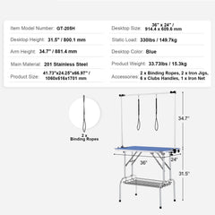 Pet Grooming Table Two Arms with Clamp, 915 x 610mm Dog Grooming Station, Foldable Pets Grooming Stand for Medium and Small Dogs, Free Two No Sit Haunch Holder with Grooming Loop, Bearing 150kg