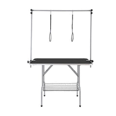 Pet Grooming Table Two Arms with Clamp, 117cm Dog Grooming Station, Foldable Pets Grooming Stand for Medium and Small Dogs, Free Two No Sit Haunch Holder with Grooming Loop, Bearing 149.7kg
