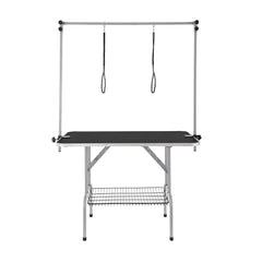 Pet Grooming Table Two Arms with Clamp, 117cm Dog Grooming Station, Foldable Pets Grooming Stand for Medium and Small Dogs, Free Two No Sit Haunch Holder with Grooming Loop, Bearing 149.7kg