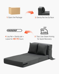 Folding Sofa Bed, 3-in-1 Foldable Couch Bed with 2 Pillows and Washable Cover, 25D High Density Memory Foam Convertible Sleeper Chair Bed, Futon Couch for Living Room, Bedroom, Dark Grey(Single)