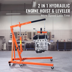 Hydraulic Engine Hoist with Lever, 2000KG Heavy-duty Cherry Picker Shop Crane, Foldable Engine Crane and Engine Hoist leveler for Auto Repair, Motors, Weights Lifting, Loading