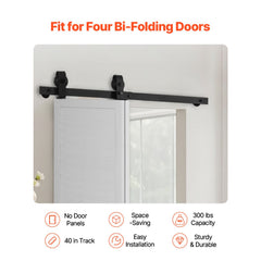 Bi-Folding Sliding Barn Door Hardware Track Kit 40" for Two 18" Doors