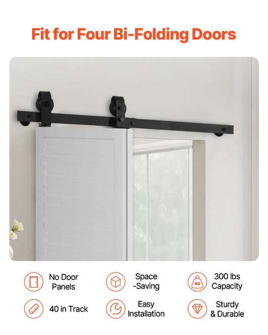 Bi-Folding Sliding Barn Door Hardware Track Kit 40" for Two 18" Doors