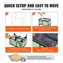Elevated Heated Cat House, Cuboid Kitty Shelter with Adjustable Temperature and Timer, 900D Oxford Cloth Foldable Cat Shelter with Heated Pad for Winter to Stay Warm and Cozy, Green (Middle)