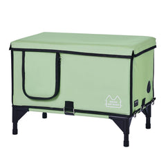 Elevated Heated Cat House, Cuboid Kitty Shelter with Adjustable Temperature and Timer, 900D Oxford Cloth Foldable Cat Shelter with Heated Pad for Winter to Stay Warm and Cozy, Green (Middle)