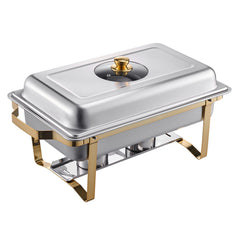 Chafing Dish Buffet Set, 4 Qt 2 Pack, Stainless Steel Chafer with 4 Half Size Pans, Rectangle Catering Warmer Server with Glass Lid Water Pan Folding Stand Fuel Holder, for Wedding Party Banquet