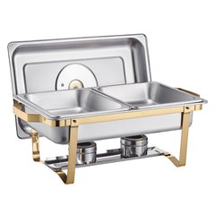 Chafing Dish Buffet Set, 4 Qt 2 Pack, Stainless Steel Chafer with 4 Half Size Pans, Rectangle Catering Warmer Server with Glass Lid Water Pan Folding Stand Fuel Holder, for Wedding Party Banquet