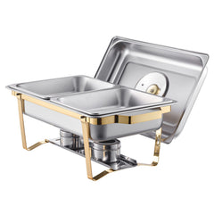 Chafing Dish Buffet Set, 4 Qt 2 Pack, Stainless Steel Chafer with 4 Half Size Pans, Rectangle Catering Warmer Server with Glass Lid Water Pan Folding Stand Fuel Holder, for Wedding Party Banquet