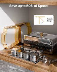 Chafing Dish Buffet Set, 8 Qt 4 Pack, Stainless Steel Chafer with 4 Full Size Pans, Rectangle Catering Warmer Server with Glass Lid Water Pan Folding Stand Fuel Holder, for Wedding Party Banquet