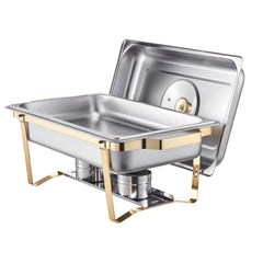 Chafing Dish Buffet Set, 8 Qt 4 Pack, Stainless Steel Chafer with 4 Full Size Pans, Rectangle Catering Warmer Server with Glass Lid Water Pan Folding Stand Fuel Holder, for Wedding Party Banquet