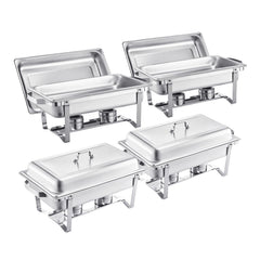 8 Qt 4 Pack Rectangle Chafing Dish Buffet Set Fullsize Pan Stainless Steel