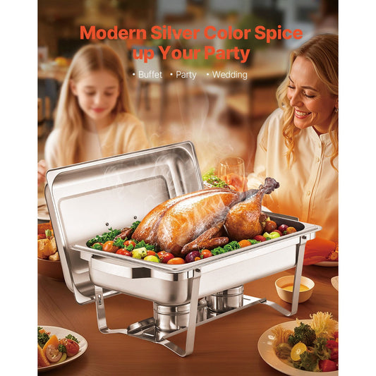 8 Qt 6 Pack Rectangle Chafing Dish Buffet Set Fullsize Pan Stainless Steel