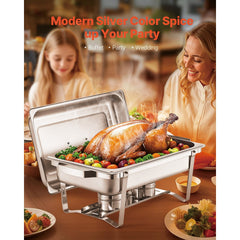 8 Qt 6 Pack Rectangle Chafing Dish Buffet Set Fullsize Pan Stainless Steel