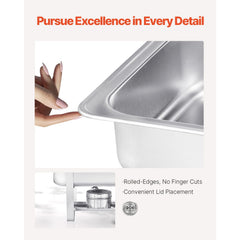 8 Qt 6 Pack Rectangle Chafing Dish Buffet Set Fullsize Pan Stainless Steel
