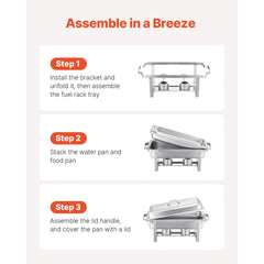 8 Qt 6 Pack Rectangle Chafing Dish Buffet Set Fullsize Pan Stainless Steel
