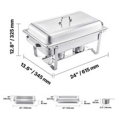 8 Qt 6 Pack Rectangle Chafing Dish Buffet Set Fullsize Pan Stainless Steel