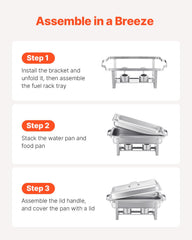 8 Qt 6 Pack Rectangle Chafing Dish Buffet Set Fullsize Pan Stainless Steel