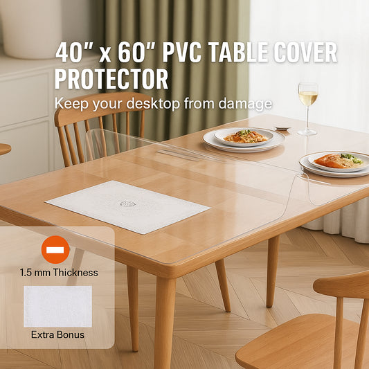 Plastic Table Cover, 40 x 60 Inch 1.5 mm Thick Clear Table Protector, Rectangle PVC Desk Mat, Waterproof & Easy Cleaning Desk Pad Tablecloth, for Office Dresser Dining Room Table Night Stand