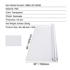 Plastic Table Cover, 40 x 60 Inch 1.5 mm Thick Clear Table Protector, Rectangle PVC Desk Mat, Waterproof & Easy Cleaning Desk Pad Tablecloth, for Office Dresser Dining Room Table Night Stand