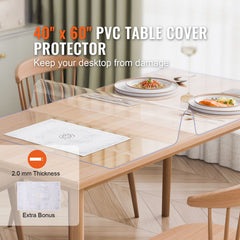 Plastic Table Cover, 40 x 60 Inch 2.0 mm Thick Clear Table Protector, Rectangle PVC Desk Mat, Waterproof & Easy Cleaning Desk Pad Tablecloth, for Office Dresser Dining Room Table Night Stand