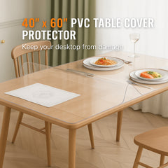 Plastic Table Cover, 40 x 60 Inch 2.0 mm Thick Clear Table Protector, Rectangle PVC Desk Mat, Waterproof & Easy Cleaning Desk Pad Tablecloth, for Office Dresser Dining Room Table Night Stand