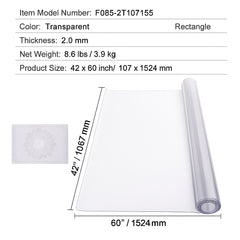 Plastic Table Cover, 42 x 60 Inch 2.0 mm Thick Clear Table Protector, Rectangle PVC Desk Mat, Waterproof & Easy Cleaning Desk Pad Tablecloth, for Office Dresser Dining Room Table Night Stand