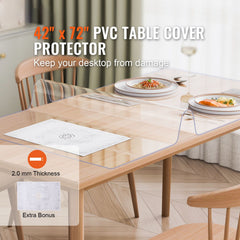 Plastic Table Cover, 42 x 72 Inch 2.0 mm Thick Clear Table Protector, Rectangle PVC Desk Mat, Waterproof & Easy Cleaning Desk Pad Tablecloth, for Office Dresser Dining Room Table Night Stand