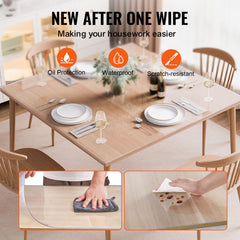 Plastic Table Cover, 54 x 54 Inch 2.0 mm Thick Clear Table Protector, Square PVC Desk Mat, Waterproof & Easy Cleaning Desk Pad Tablecloth, for Office Dresser Dining Room Table Night Stand