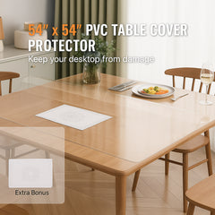 Plastic Table Cover, 54 x 54 Inch 2.0 mm Thick Clear Table Protector, Square PVC Desk Mat, Waterproof & Easy Cleaning Desk Pad Tablecloth, for Office Dresser Dining Room Table Night Stand
