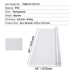 Plastic Table Cover, 54 x 54 Inch 2.0 mm Thick Clear Table Protector, Square PVC Desk Mat, Waterproof & Easy Cleaning Desk Pad Tablecloth, for Office Dresser Dining Room Table Night Stand