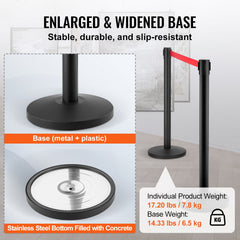 Crowd Control Stanchions, 2-Pack Crowd Control Barriers, Carbon Steel Baking Painted Stanchion Queue Post with 11FT Black Retractable Belt, Belt Barriers Line Divider for Exhibition, Airport