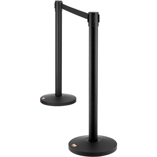Crowd Control Stanchions, 2-Pack Crowd Control Barriers, Carbon Steel Baking Painted Stanchion Queue Post with 11FT Black Retractable Belt, Belt Barriers Line Divider for Exhibition, Airport