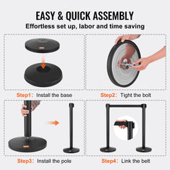 Crowd Control Stanchions, 2-Pack Crowd Control Barriers, Carbon Steel Baking Painted Stanchion Queue Post with 11FT Black Retractable Belt, Belt Barriers Line Divider for Exhibition, Airport