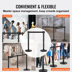 Crowd Control Stanchions, 2-Pack Crowd Control Barriers, Carbon Steel Baking Painted Stanchion Queue Post with 11FT Black Retractable Belt, Belt Barriers Line Divider for Exhibition, Airport