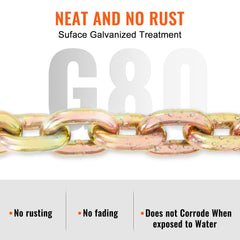 Transport Binder Chain, 220 kg Working Load Limit, 3/8'' x 20' G80 Tow Chain Tie Down with Grab Hooks, DOT Certified, Galvanized Coating Manganese Steel for Dock Factory Construction Site