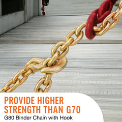 Transport Binder Chain, 220 kg Working Load Limit, 3/8'' x 20' G80 Tow Chain Tie Down with Grab Hooks, DOT Certified, Galvanized Coating Manganese Steel for Dock Factory Construction Site