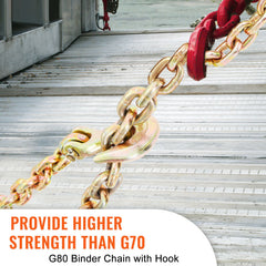 Transport Binder Chain, 2222 kg Working Load Limit, G80 Tow Chain Tie Down with Grab Hooks, DOT Certified, Galvanized Coating Manganese Steel for Dock Factory Construction Site