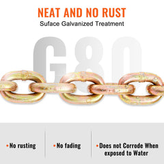 Transport Binder Chain, 2222 kg Working Load Limit, G80 Tow Chain Tie Down with Grab Hooks, DOT Certified, Galvanized Coating Manganese Steel for Dock Factory Construction Site