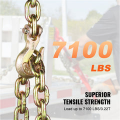G80 Transport Binder Chain, 10 mm x 316 cm Tow Chain with Clevis Grab Hooks, 3.22T Safe Working Load, Heavy Duty Trailer Logging Chain for Transporting Towing Truck Tie Down Binding Equipment