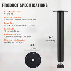 406.4MM Adjustable Desk Legs, Reinforced Steel Office Table Furniture legs Set of 4 for DIY, 1200 lbs Load Capacity Heavy Duty Desk Legs, Quick Instalation Legs with Adjustable Foot Cup Black