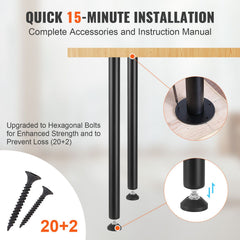 711.2MM Adjustable Desk Legs, Reinforced Steel Office Table Furniture legs Set of 4 for DIY, 544.3KG Load Capacity Heavy Duty Desk Legs, Quick Instalation Legs with Adjustable Foot Cup Black