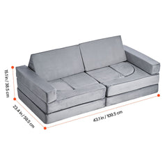 Modular Kids Play Couch, Sectional Toddler Sofa with Armrests, 28D Sponge & Short Pile, Convertible Kids Modular Couch DIY Creative Combination for Playroom, Bedroom, Living Room, 14 Pcs, Gray