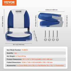 VEVOR Boat Seat Low Back Fold-Down Fishing Boat Chair with Sponge Padding 2 Pack